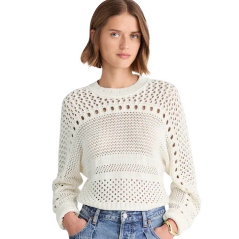 Madewell Open Stitch Cream Knit Crew Neck‎ Pullover Sweater Casual Wear Sz XL